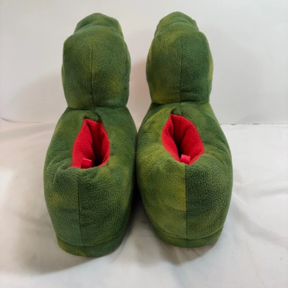 Old Navy Kids Green‎ Dinosaur T-Rex Plush Slippers XXL (5-6) Non-Slip Soles